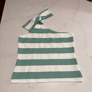 Anthropologie Bishop + Young green and white striped one shoulder top 23” length